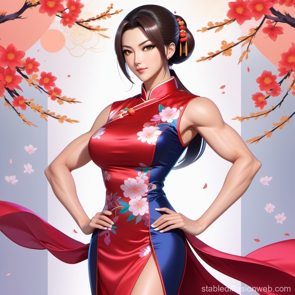 Strong Woman in Elegant Floral Cheongsam