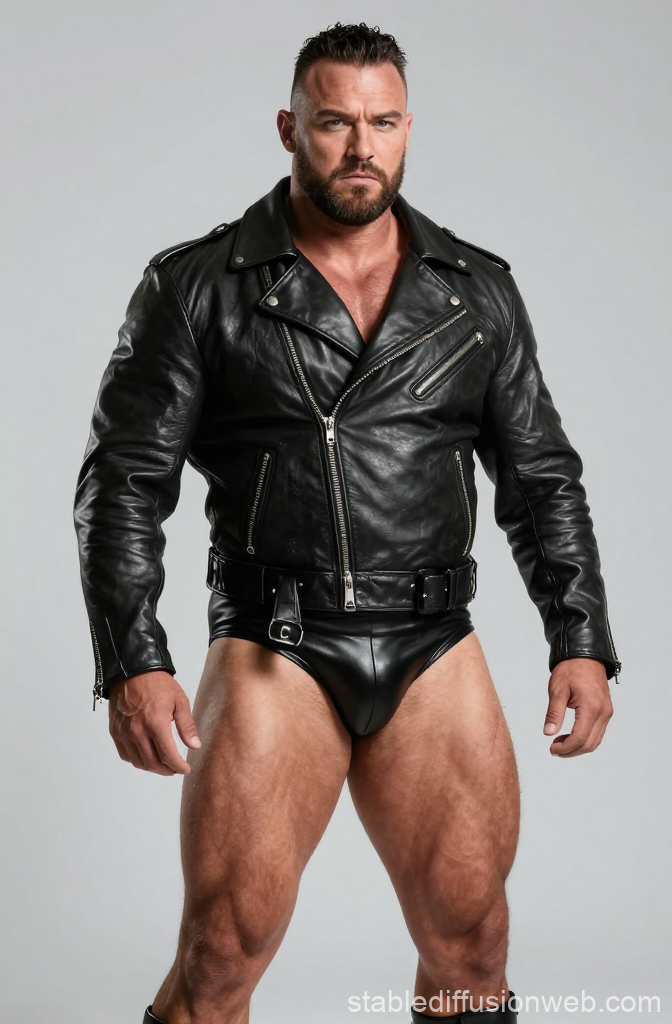 Strongman in Black Leather Jacket and Loincloth