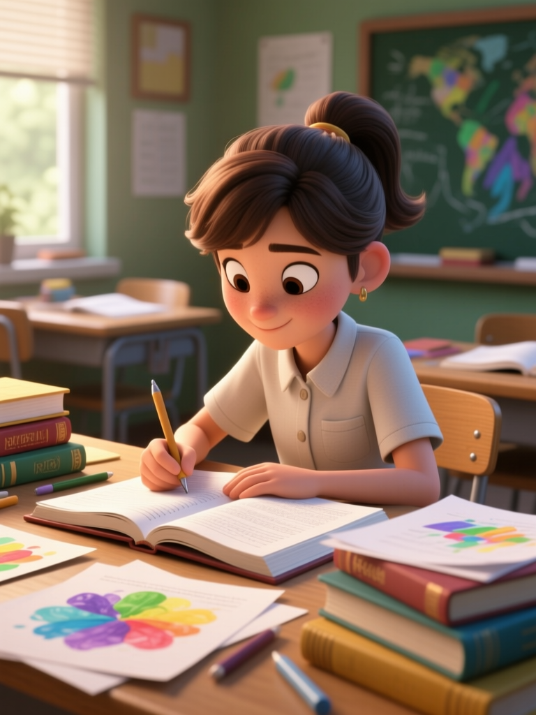 Student Focused on Homework in Classroom