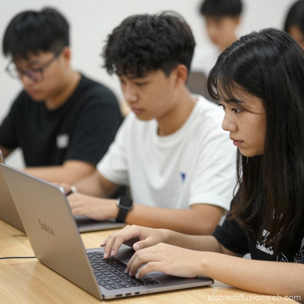 Students Focused on Laptops in Classroom Setting