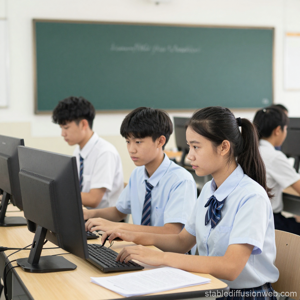 Students Focused on Learning Technology in Classroom