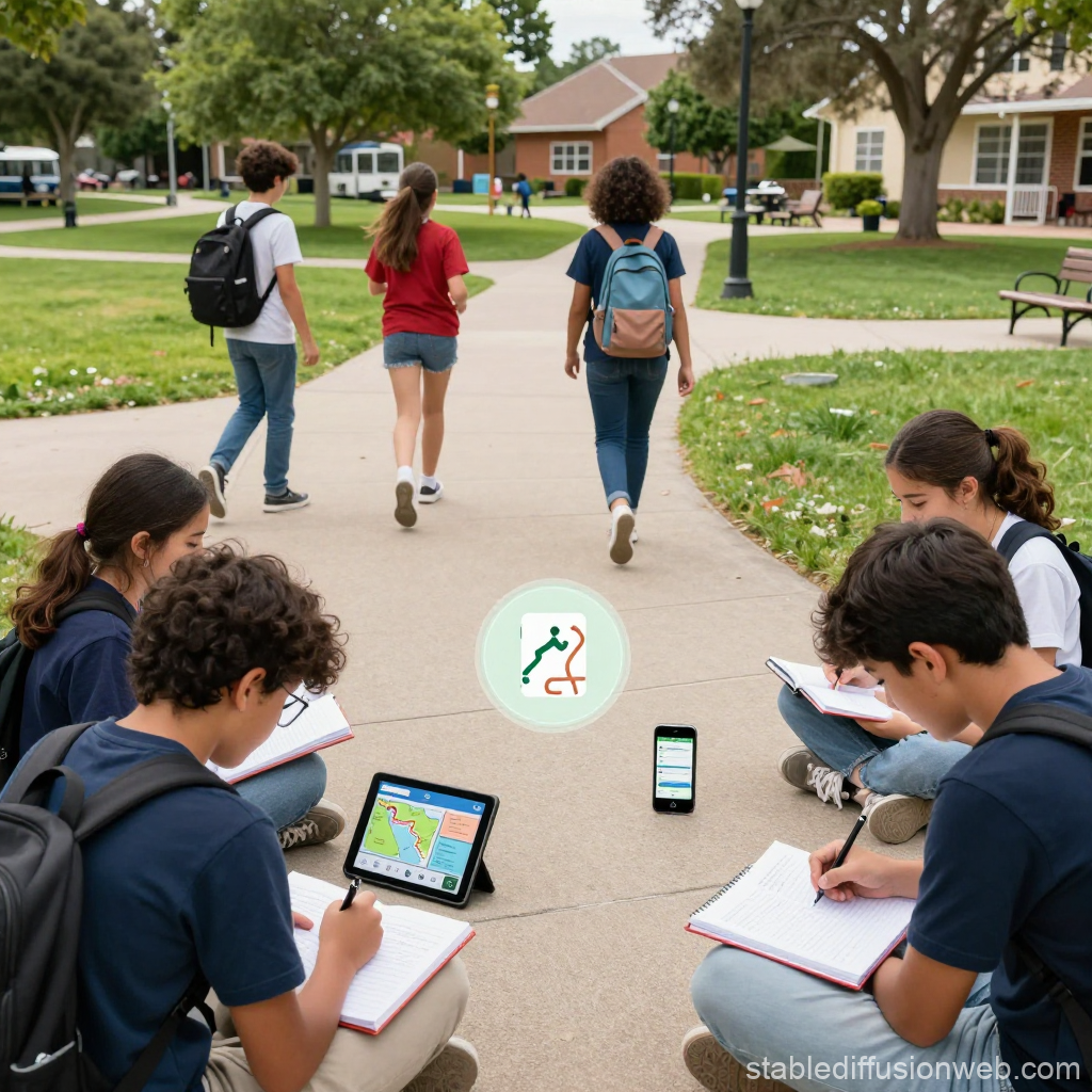 Students Studying and Exploring in a School Park