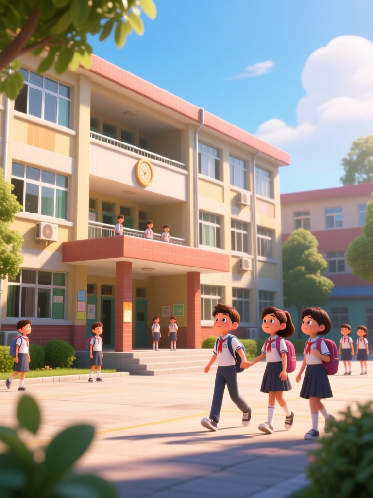 Students Walking on School Campus in Bright Daylight