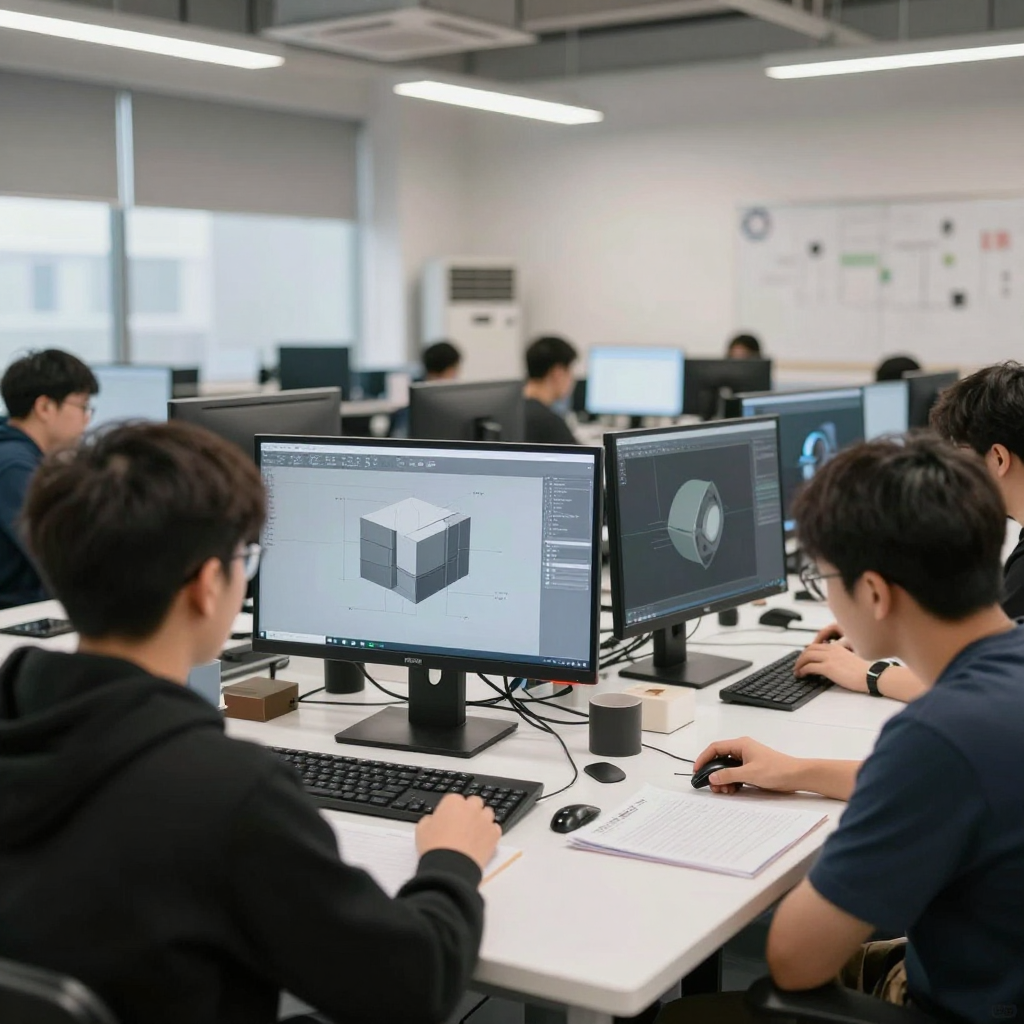 Students Working on 3D Modeling in a Classroom