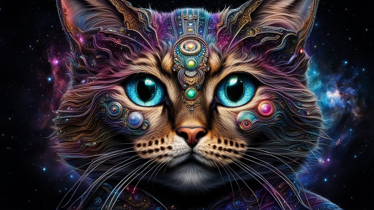 Stunning Cosmic Cat Alien Hybrid with Intricate Details