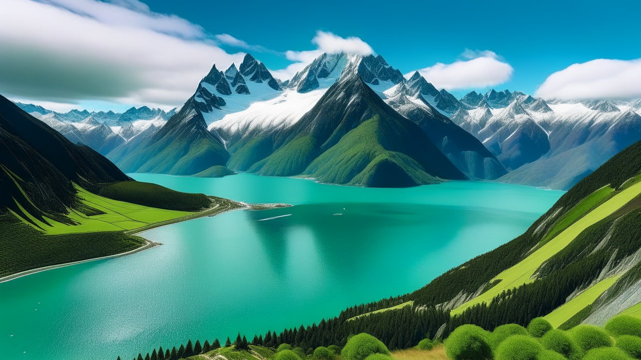 Stunning Snow-Capped Mountains and Turquoise Lake in New Zealand