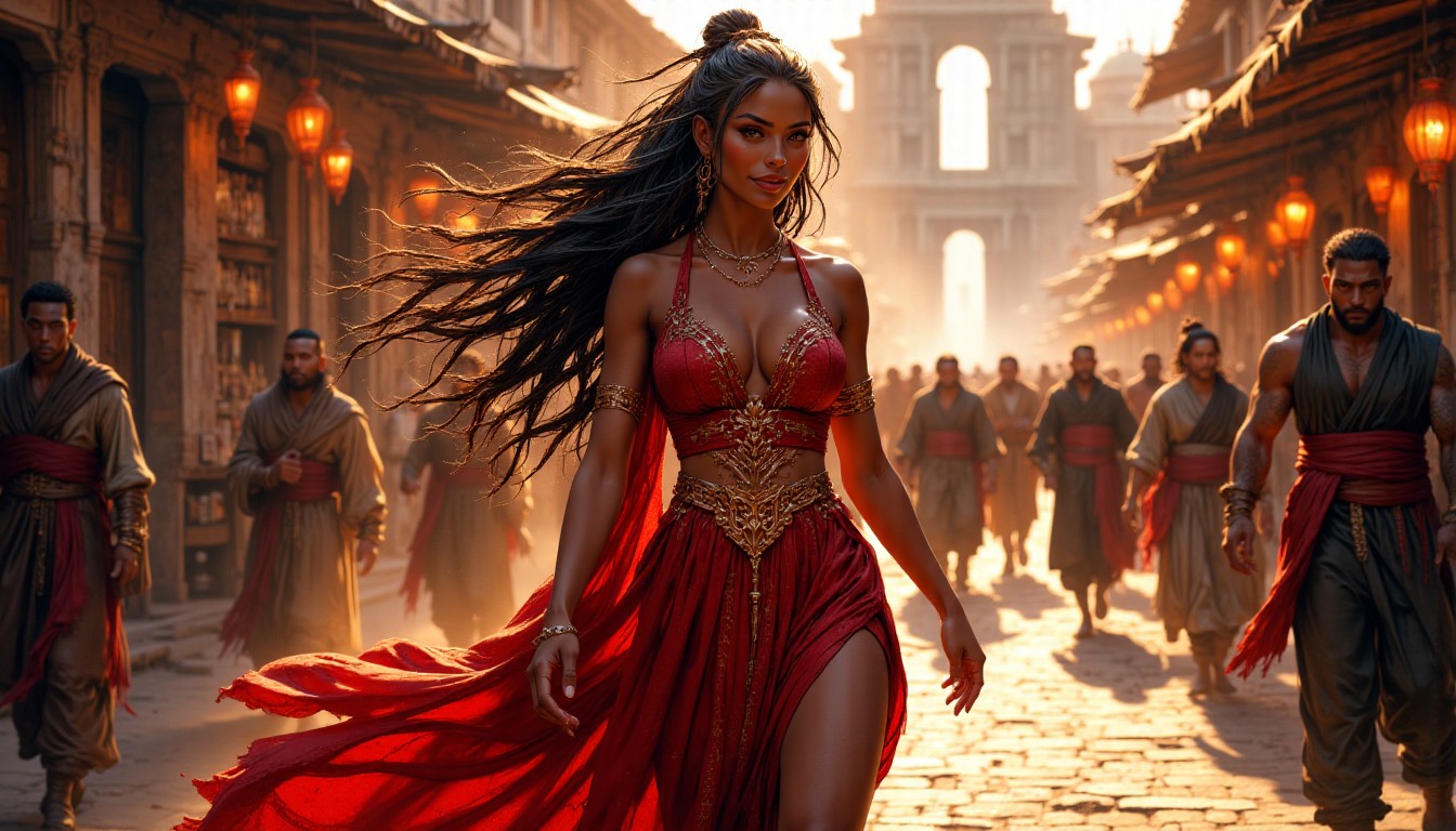 Stunning Woman Leading a Group in Ancient City