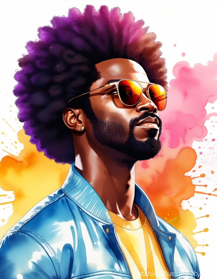 Stylish Afro Man with Sunglasses and Colorful Background