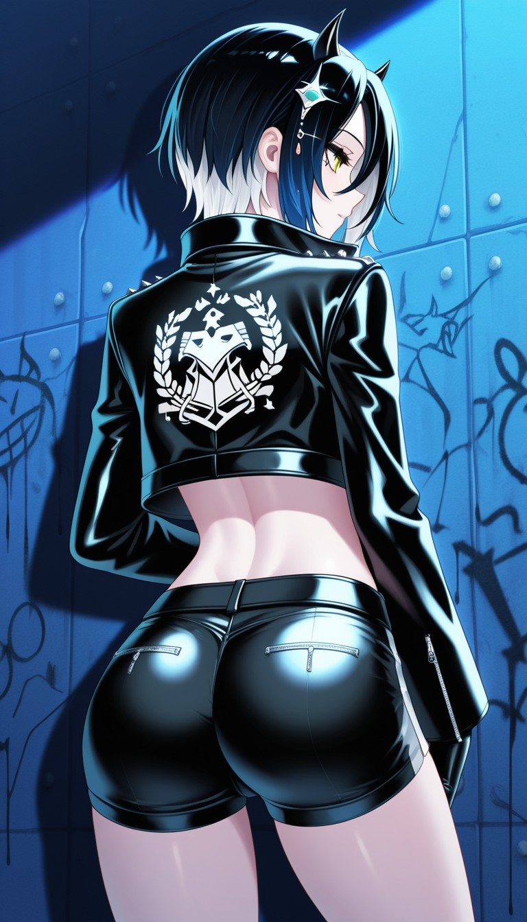 Stylish Anime Girl in Black Leather Outfit