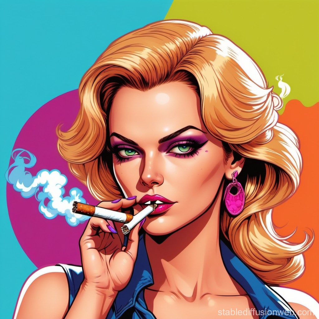 Stylish Blonde Woman Smoking with Vibrant Background
