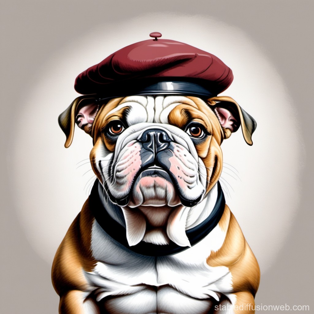 Stylish Bulldog Wearing a Red Beret