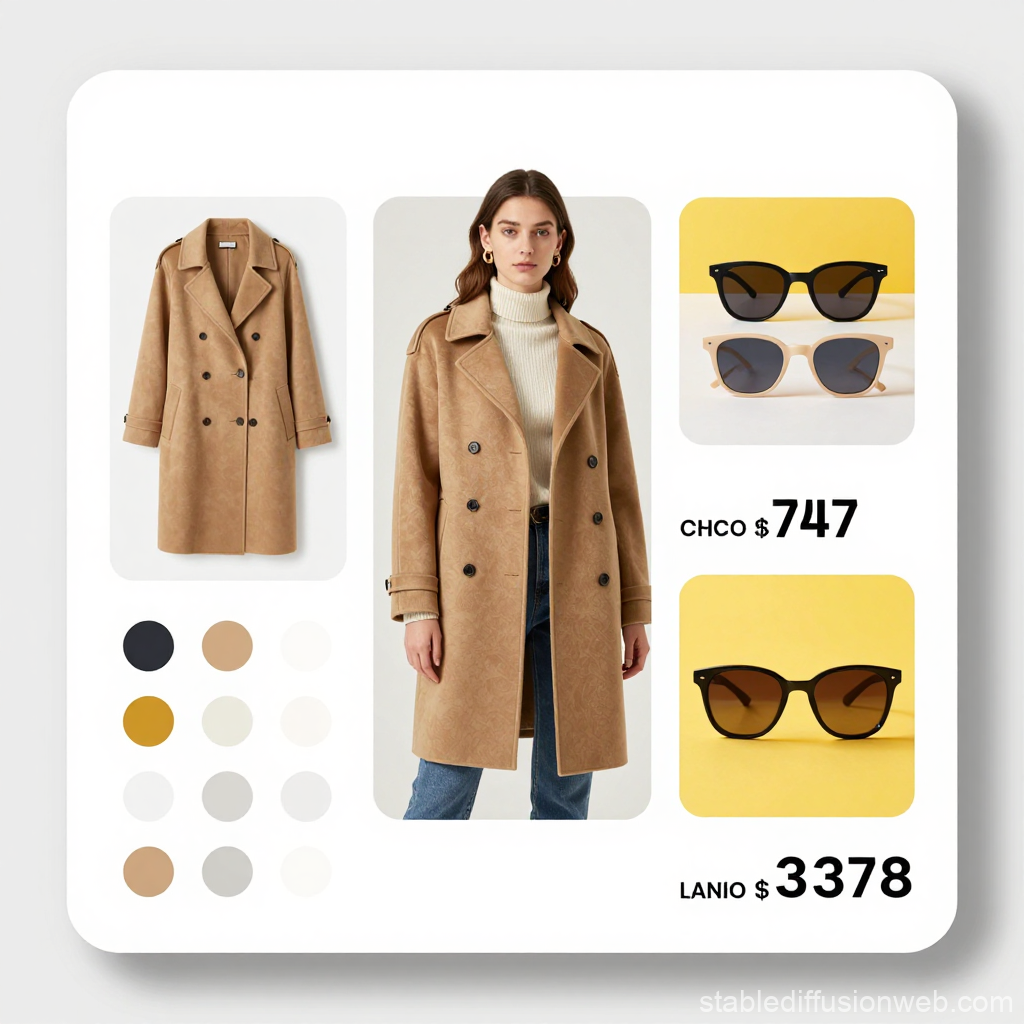 Stylish Camel Coat and Sunglasses Product Card