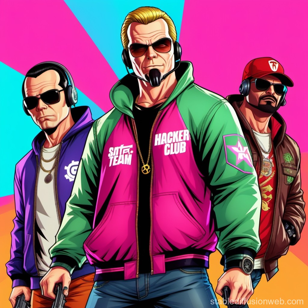 Stylish Hacker Team in Vibrant Urban Streetwear