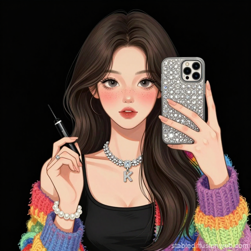 Stylish Korean Woman Taking a Selfie with Makeup