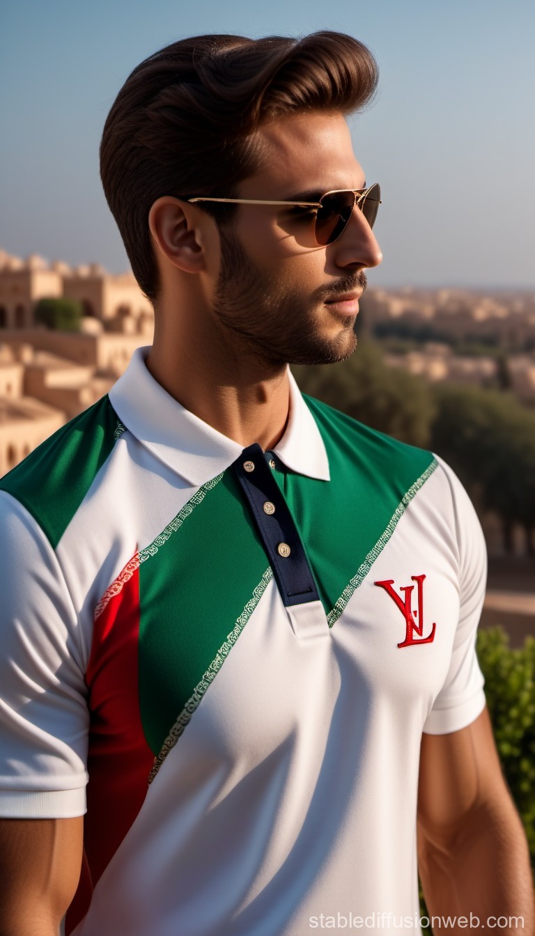 Stylish Man Wearing Designer Polo Shirt with Sunglasses