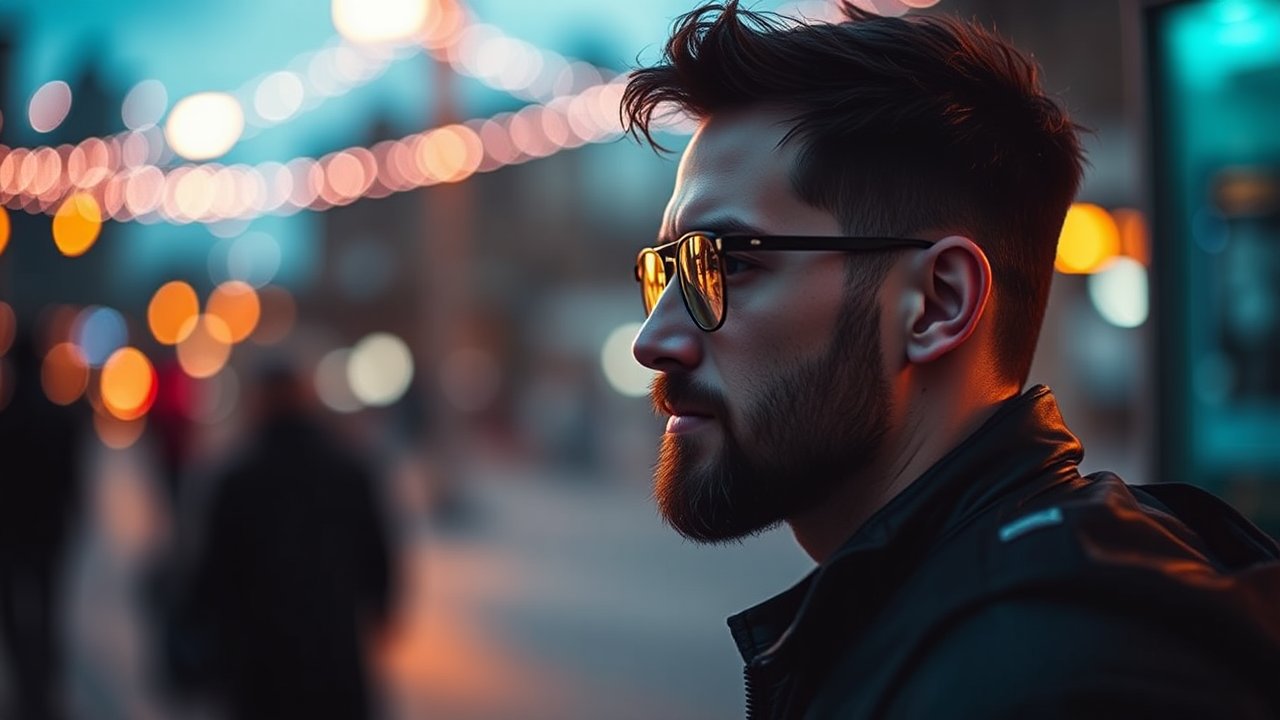 Stylish Man Wearing Sunglasses in Urban Night Scene