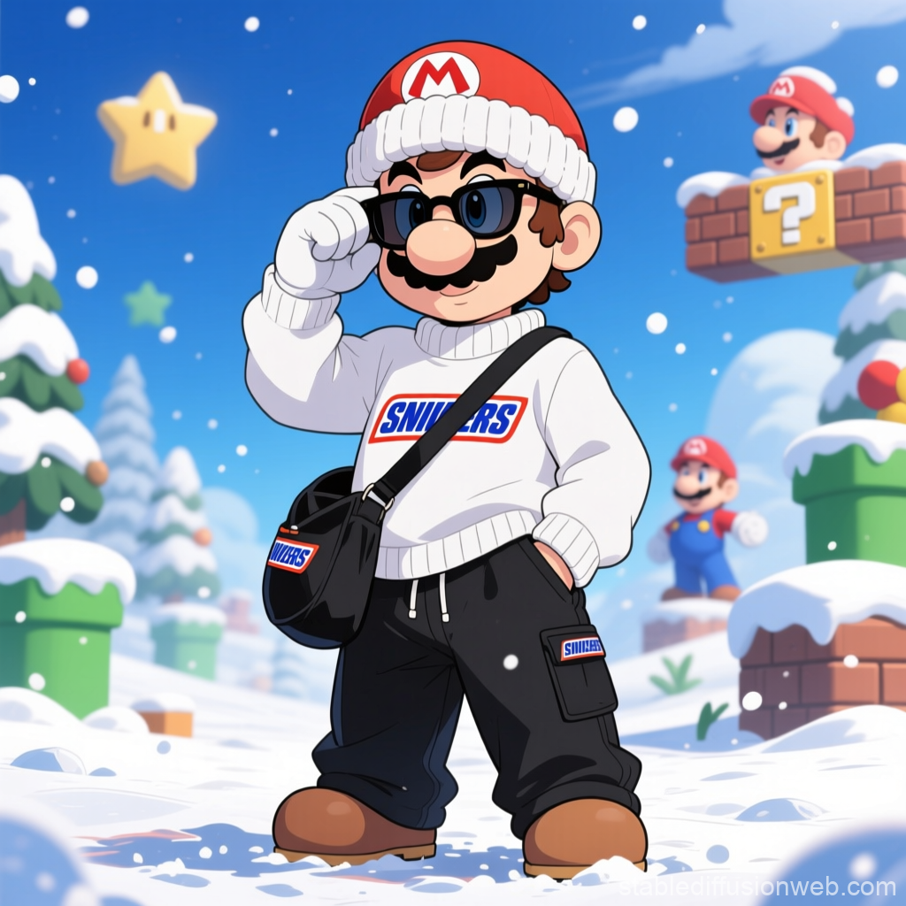 Stylish Mario in Snowy World with Snickers Outfit