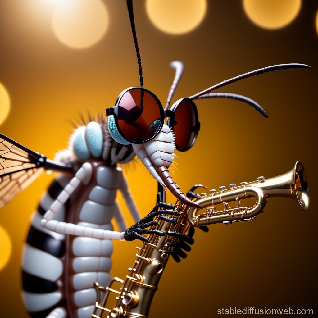 Stylish Mosquito Playing Saxophone with Sunglasses
