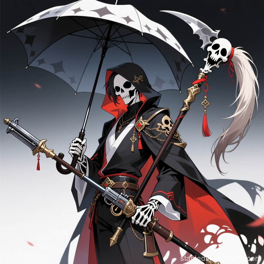 Stylish Skeleton Reaper with Umbrella and Scythe