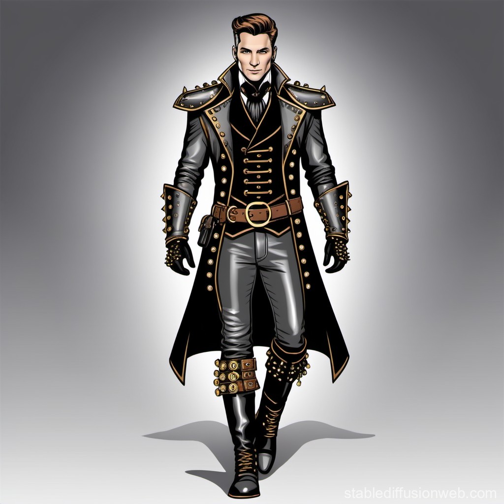 Stylish Steampunk Gentleman in Black Leather Coat