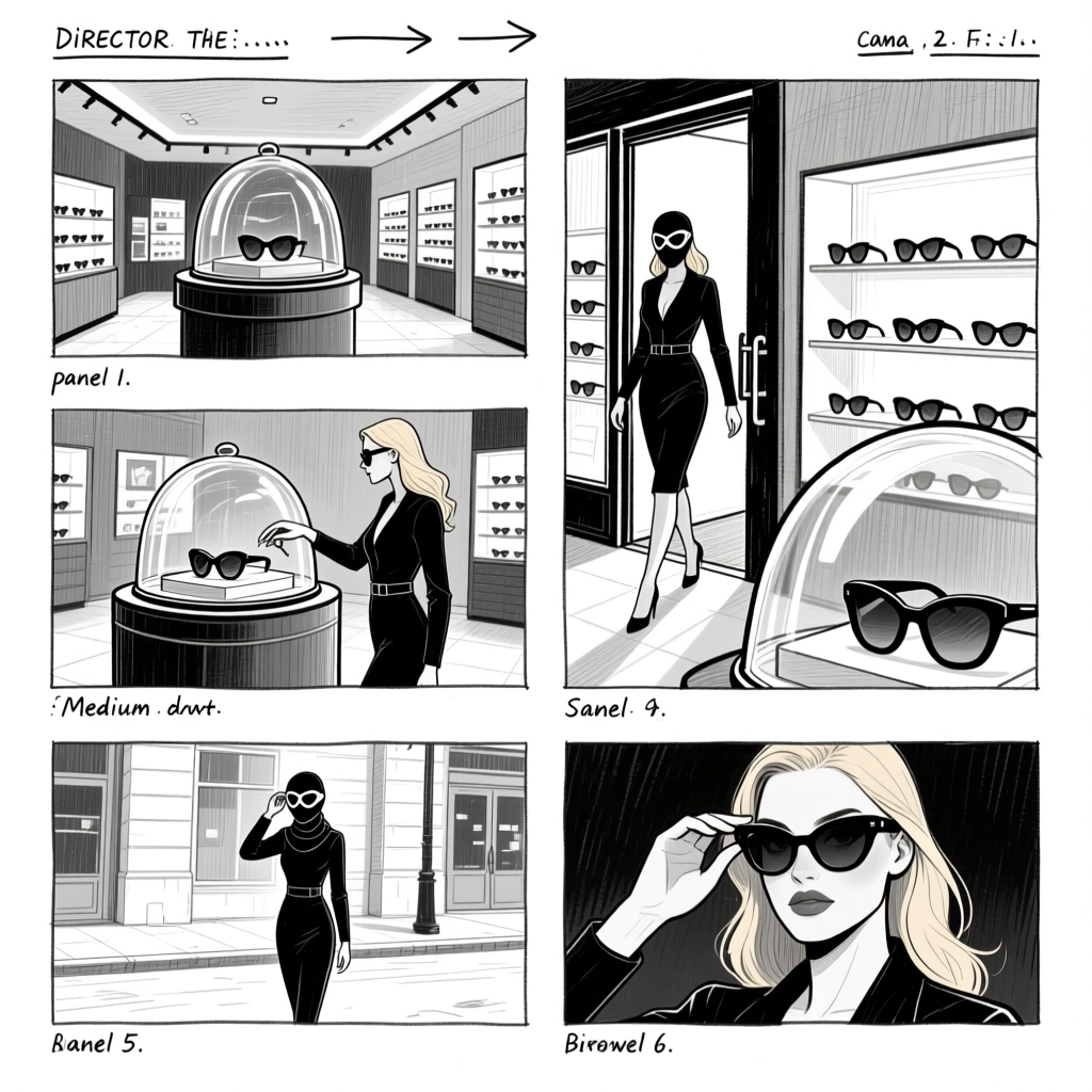 Stylish Sunglasses Commercial Storyboard in Black and White