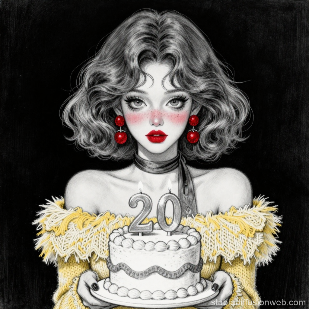 Stylish Woman Holding 20th Birthday Cake