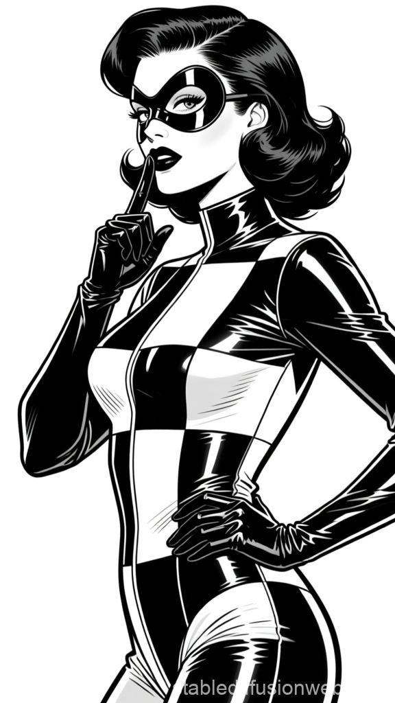 Stylish Woman in Black and White Checkered Costume