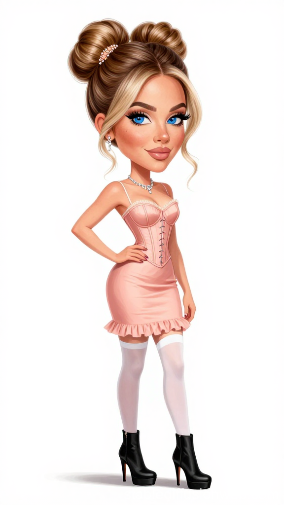 Stylish Woman in Pink Corset Dress with High Boots