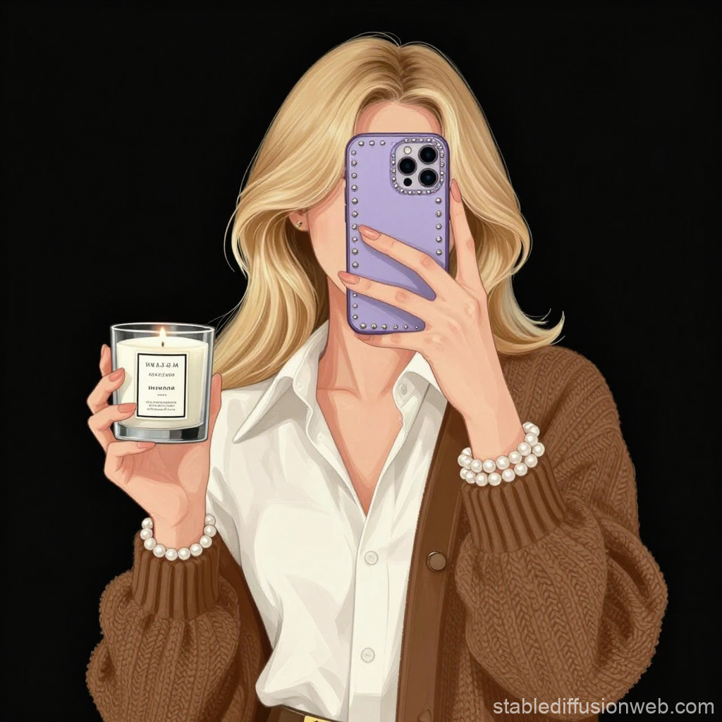 Stylish Woman Taking Selfie with Candle in Hand