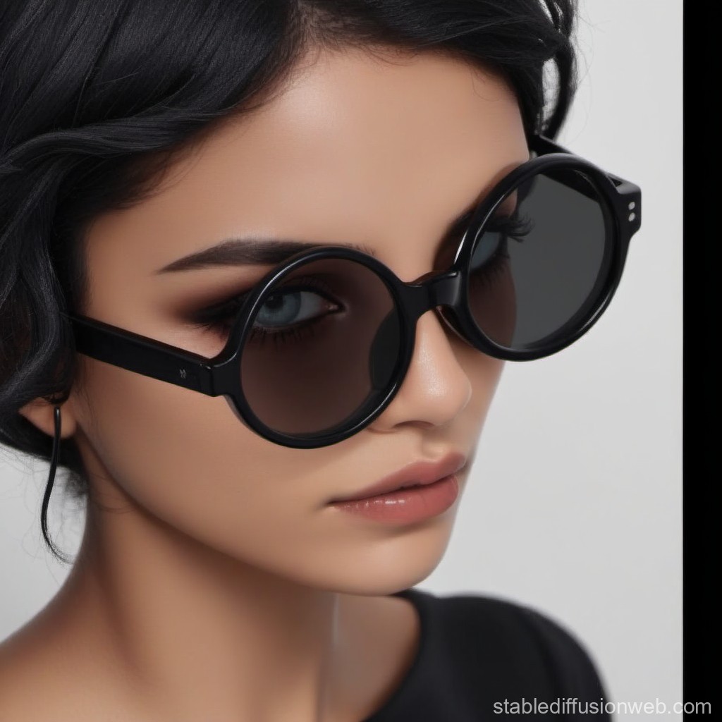 Stylish Woman Wearing Round Black Sunglasses