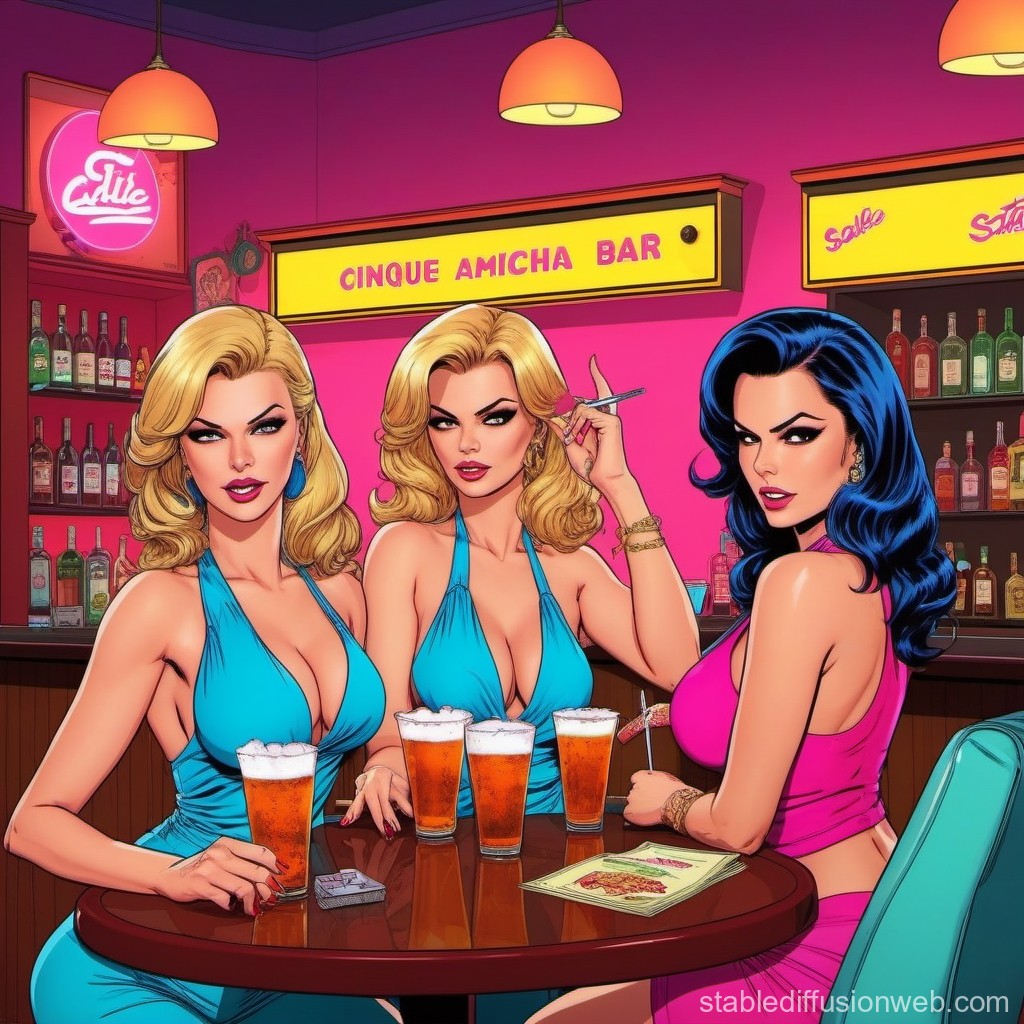 Stylish Women Enjoying Drinks at Cinque Amicha Bar