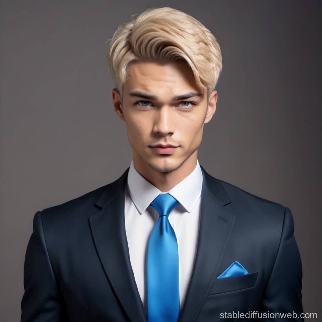 Stylish Young Man in Blue Suit and Tie