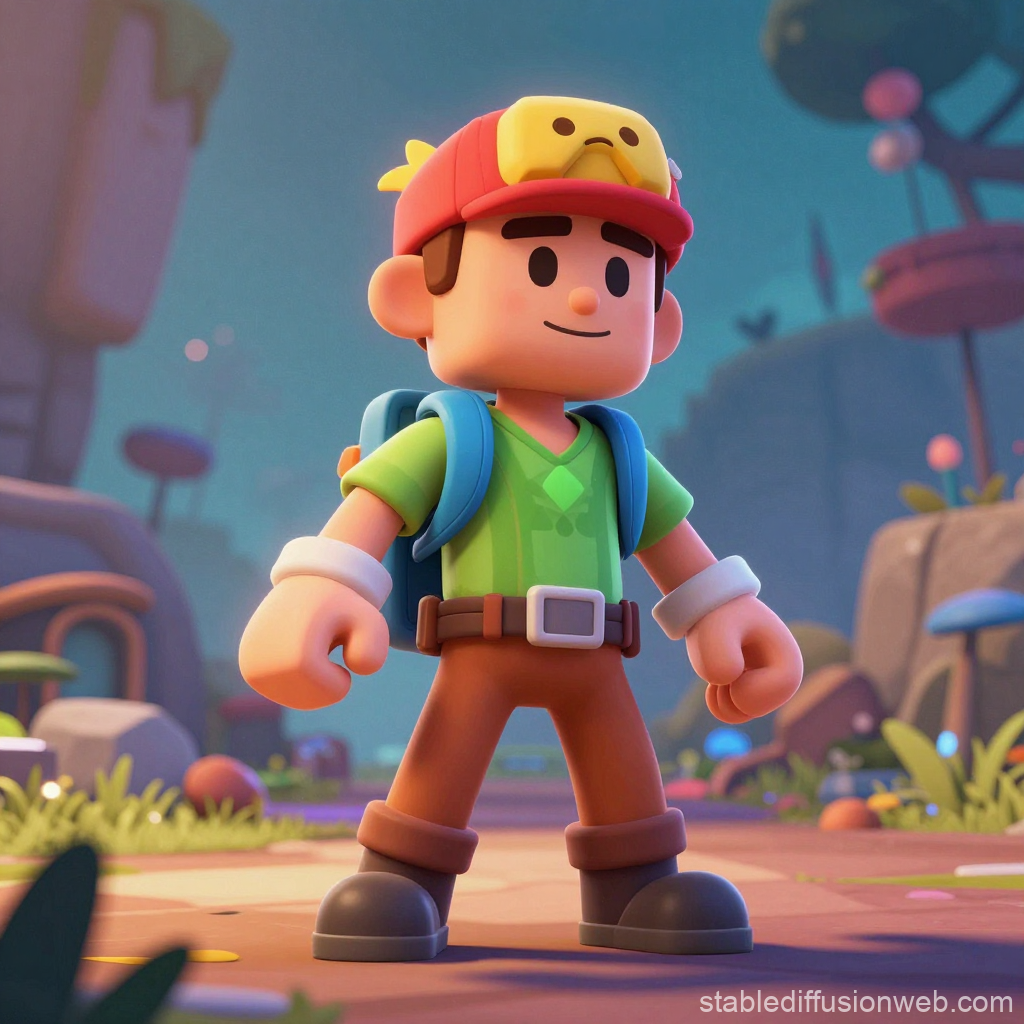 Stylized 3D Adventure Hero in Colorful Fantasy Landscape