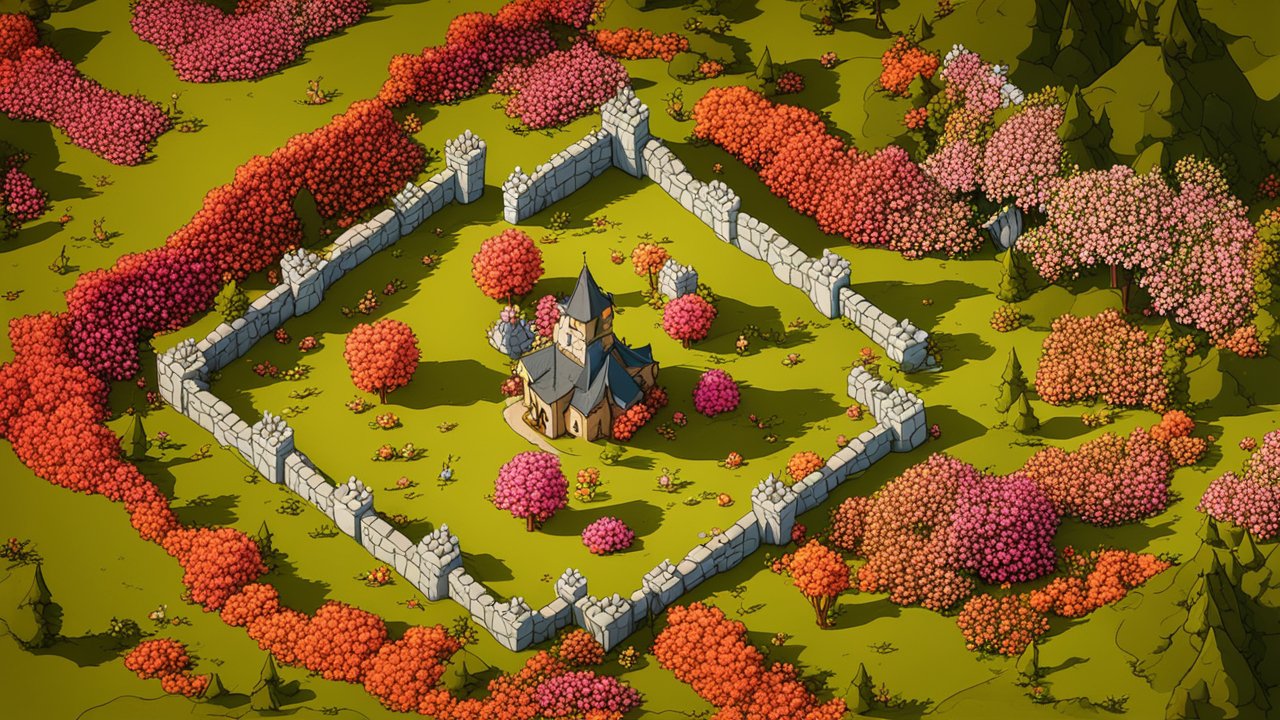 Stylized 3D Fortress Surrounded by Autumn Foliage