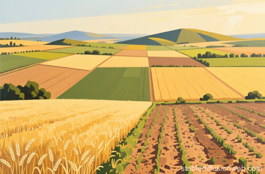 Stylized Alentejo Wheat Fields Landscape