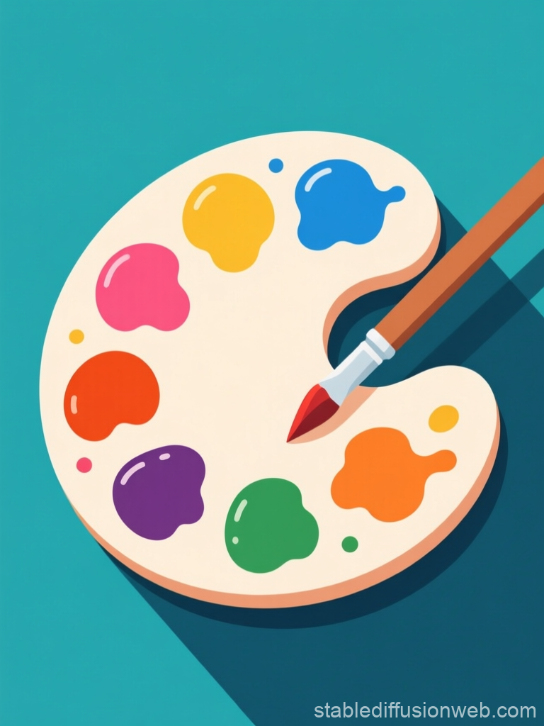 Stylized Artist Palette with Vibrant Paint Colors and Brush
