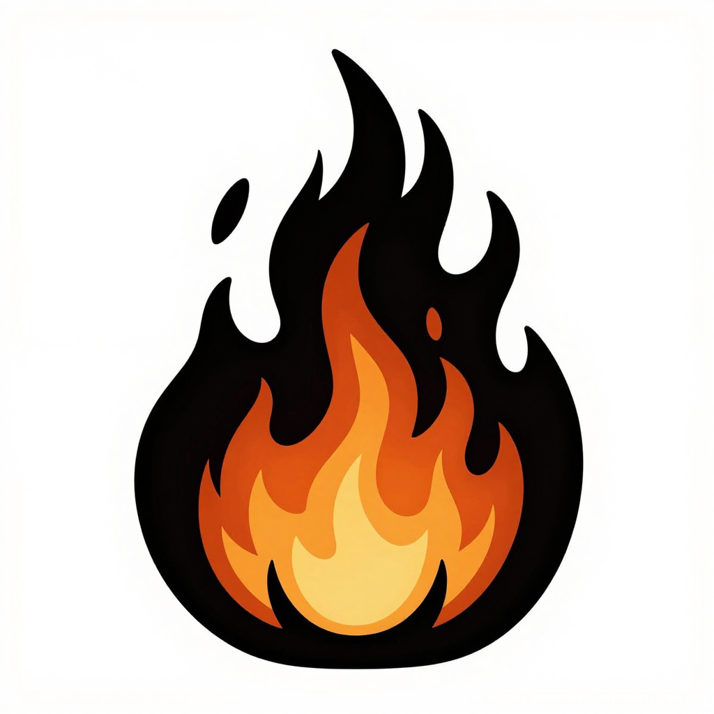 Stylized Black and Orange Fire Flame Icon