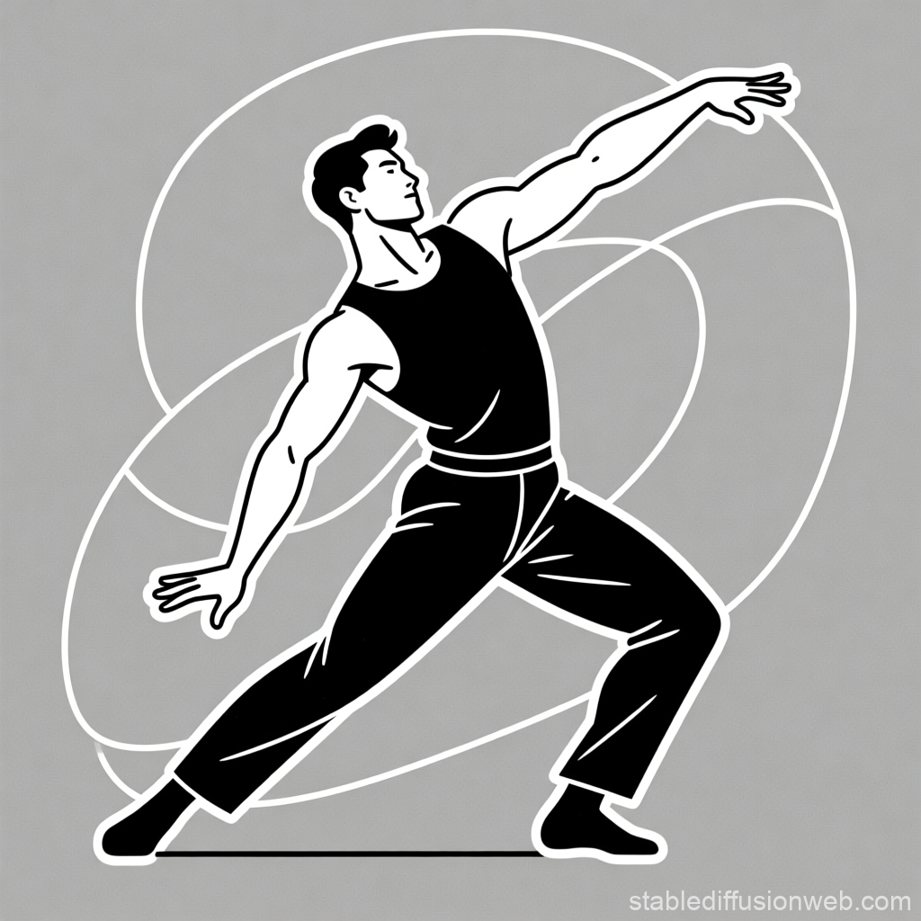 Stylized Black and White Male Dancer Pose Illustration