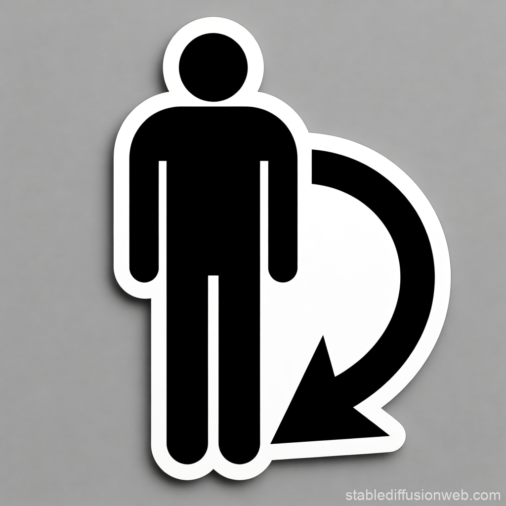 Stylized Black Figure with Curved Arrow Icon