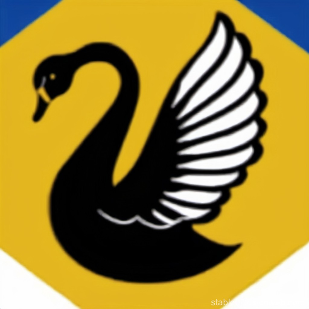 Stylized Black Swan Emblem on Yellow Hexagon