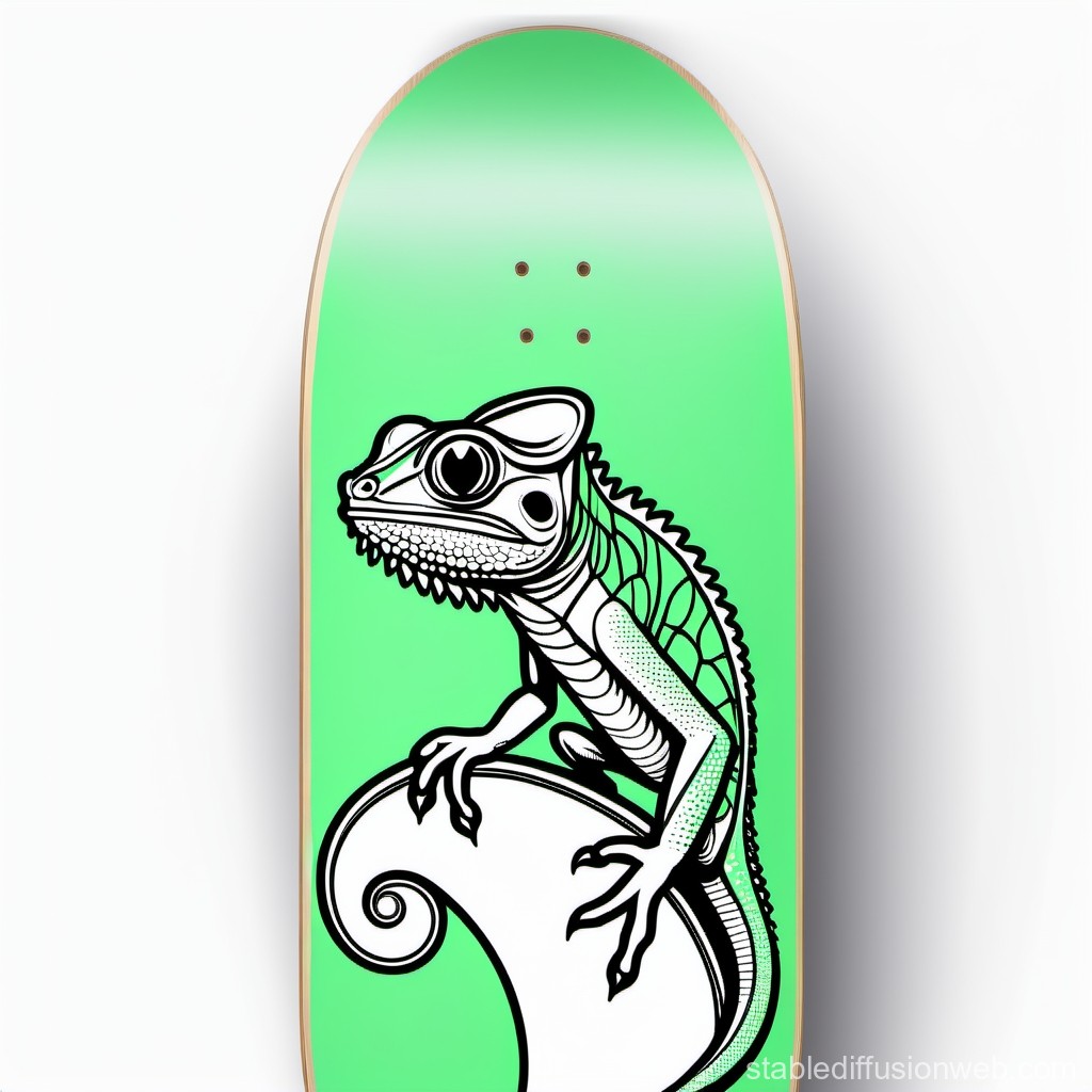 Stylized Chameleon Skateboard Deck Design