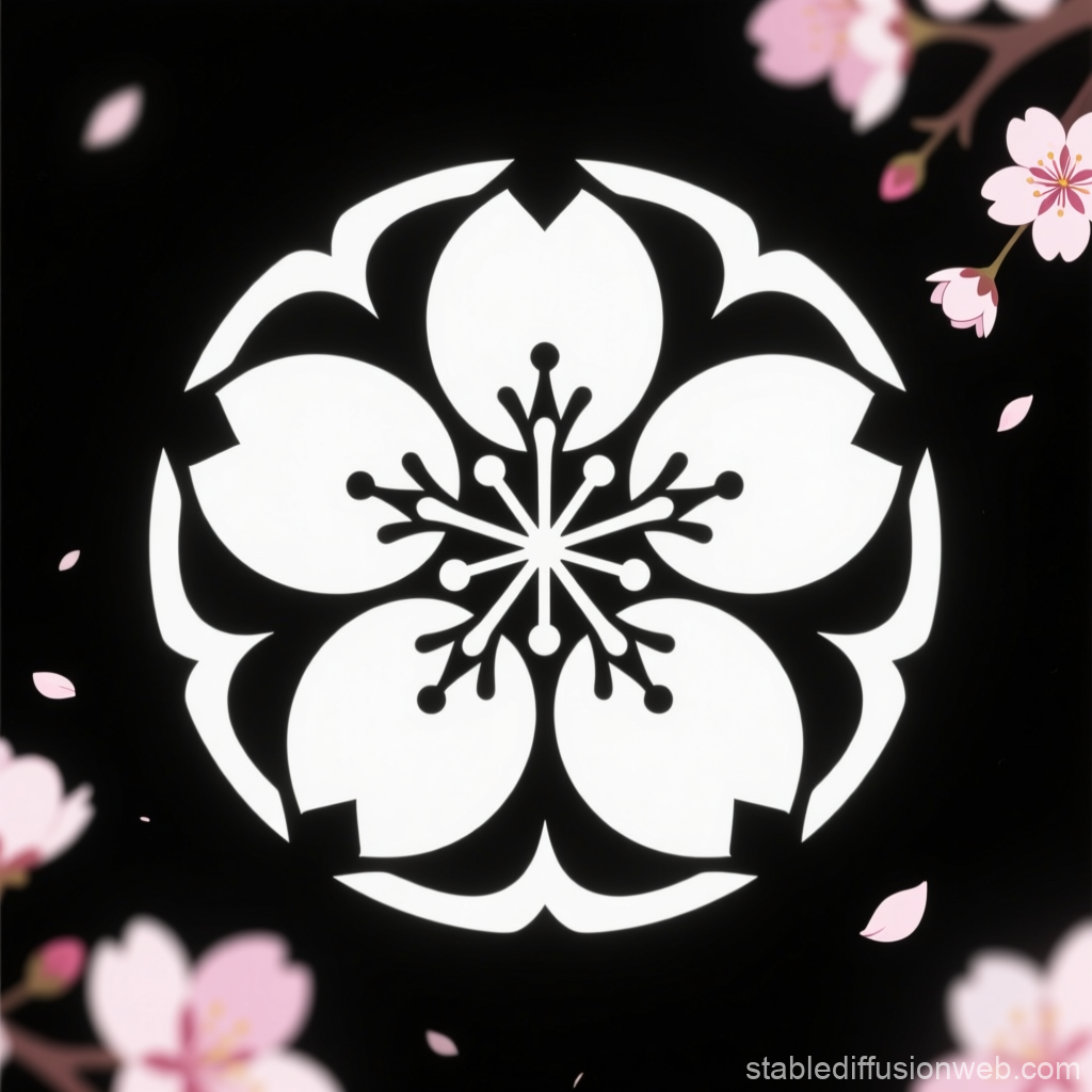 Stylized Cherry Blossom Motif on Black Background