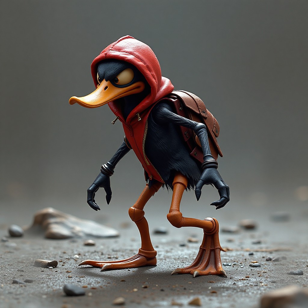 Stylized Daffy Duck in Red Hoodie and Backpack