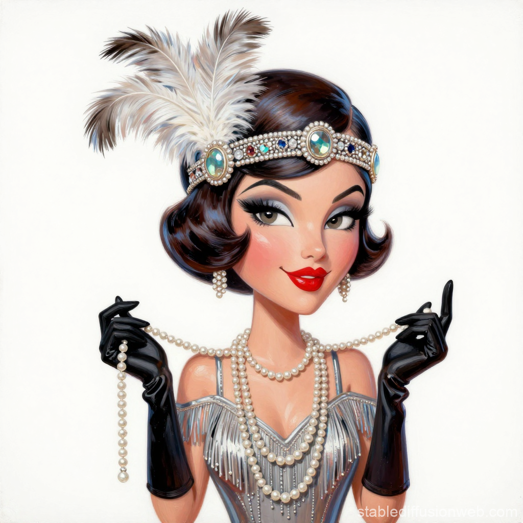 Stylized Flapper Woman with Pearls and Feather Headband