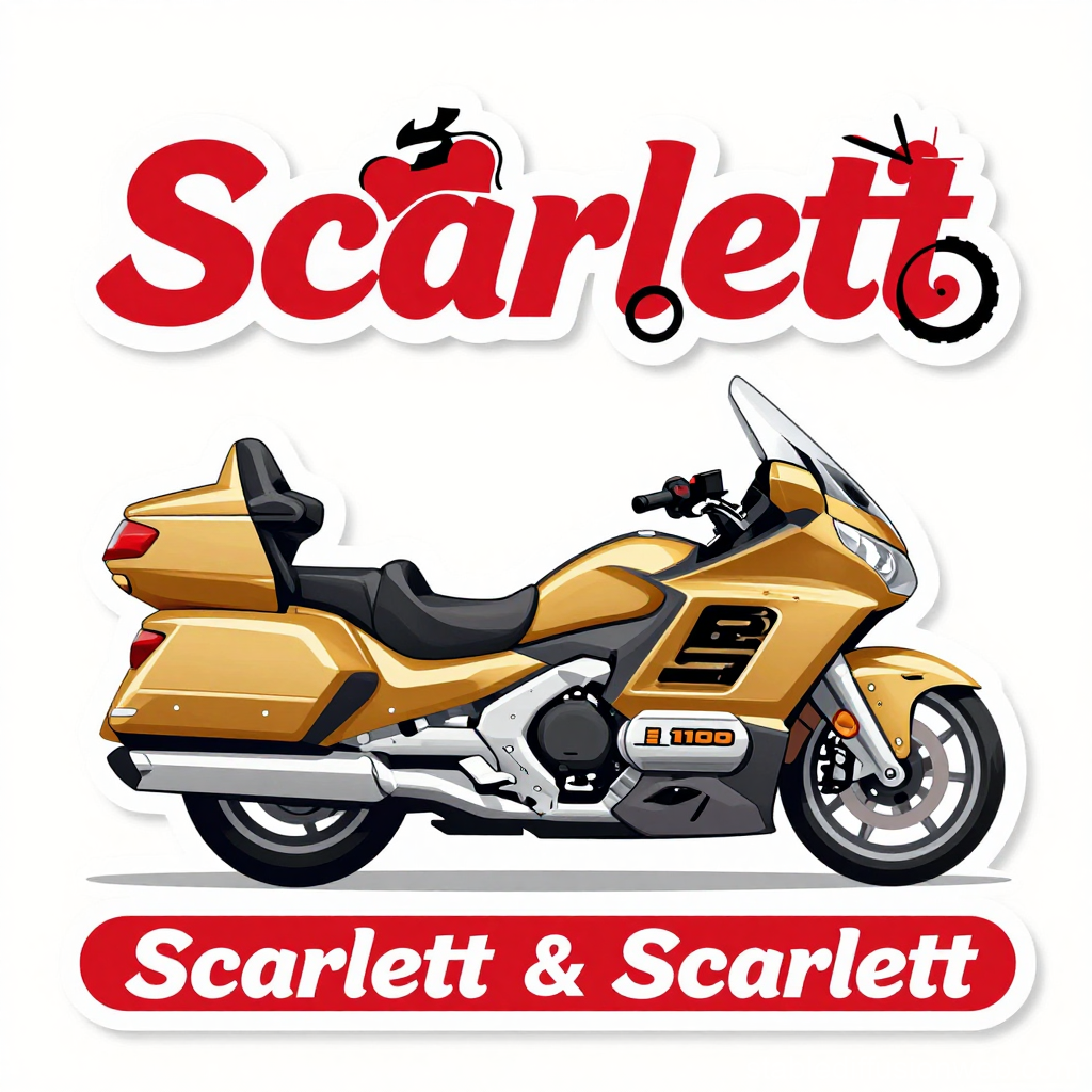 Stylized Goldwing Motorcycle Illustration with Scarlett Branding