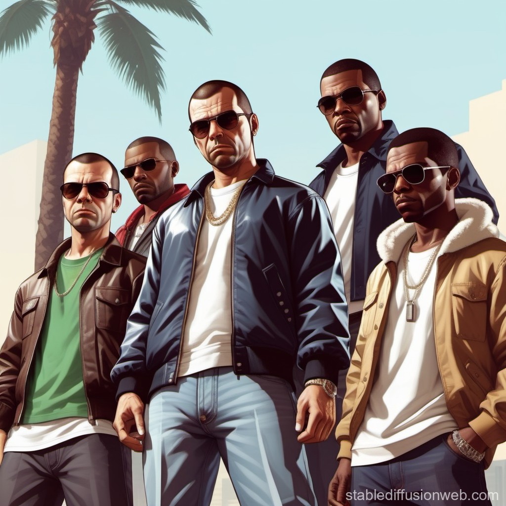 Stylized Group Portrait of Five Men in Sunglasses