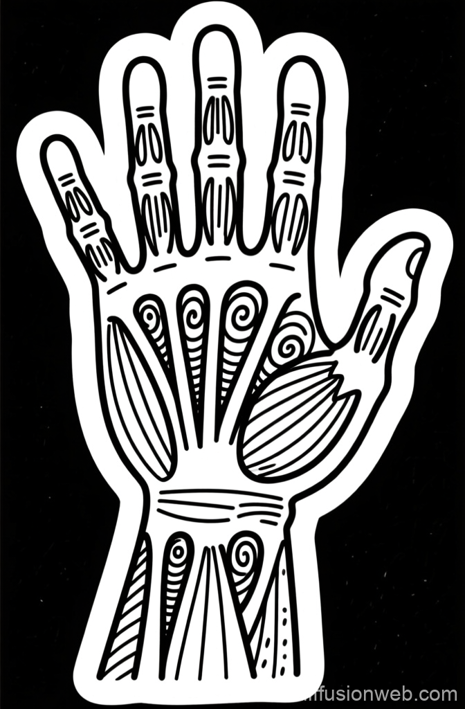 Stylized Hand Anatomy Sketch in Black and White