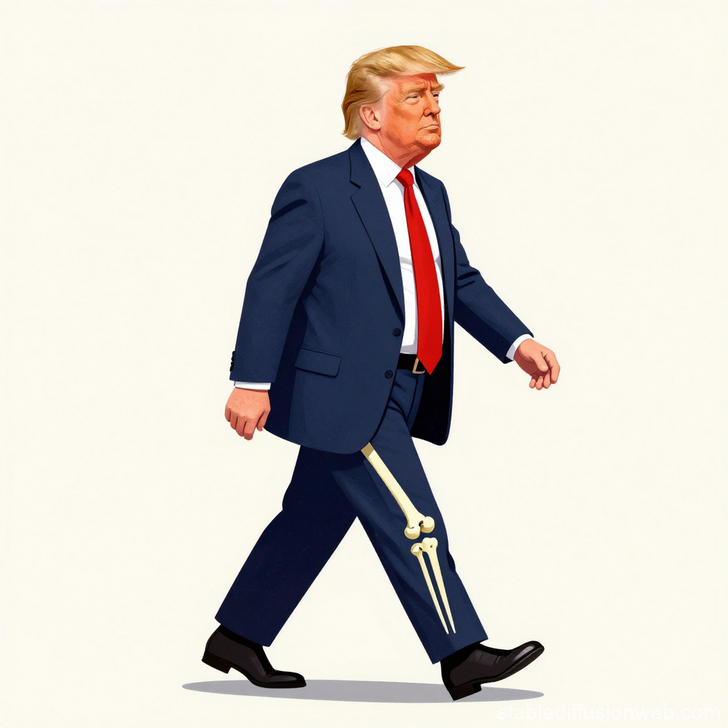 Stylized Illustration of a Man Walking with Visible Leg Bones