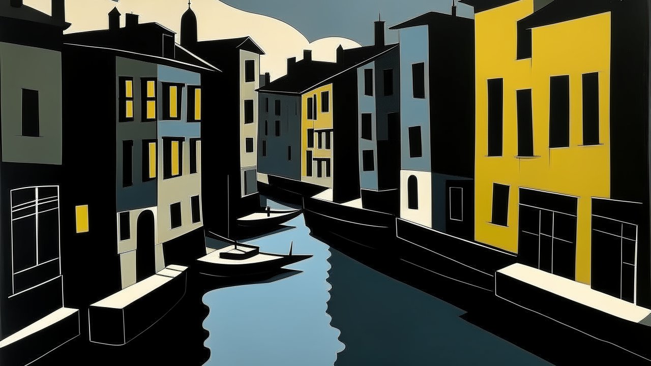 Stylized Italian Canal at Night
