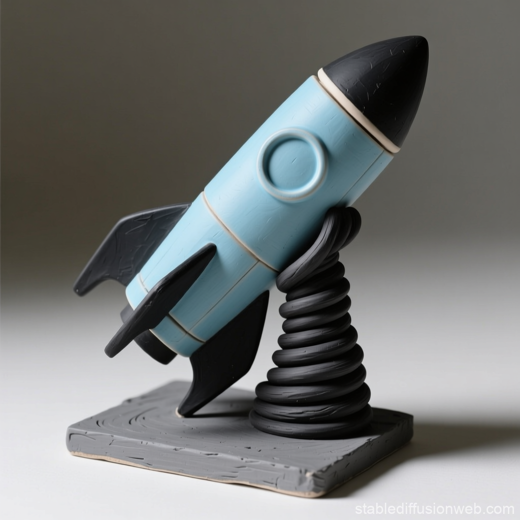 Stylized Light Blue Rocket Model on Spiral Stand